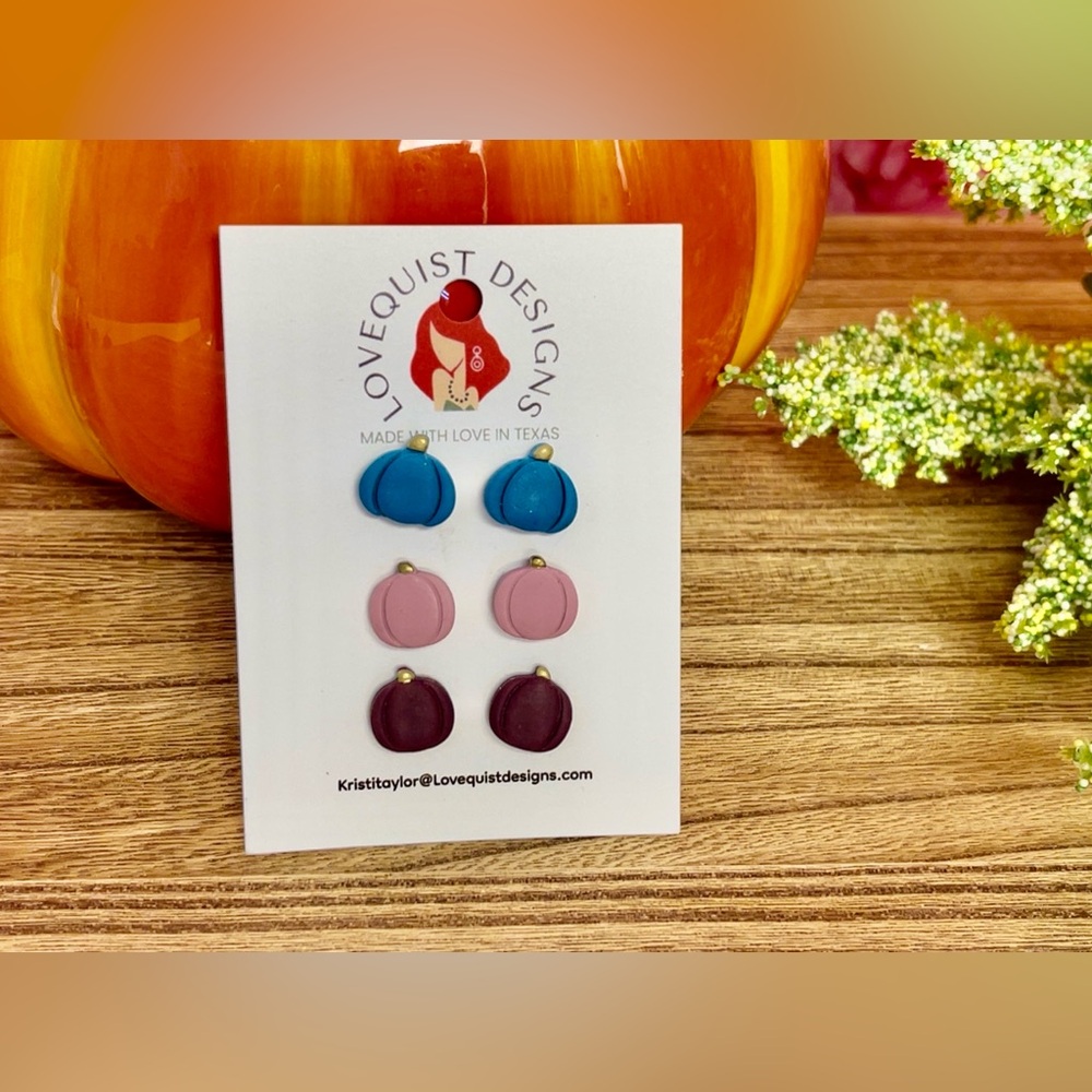 Artisan Crafted Autumn Pumpkin Earring Stud Trio